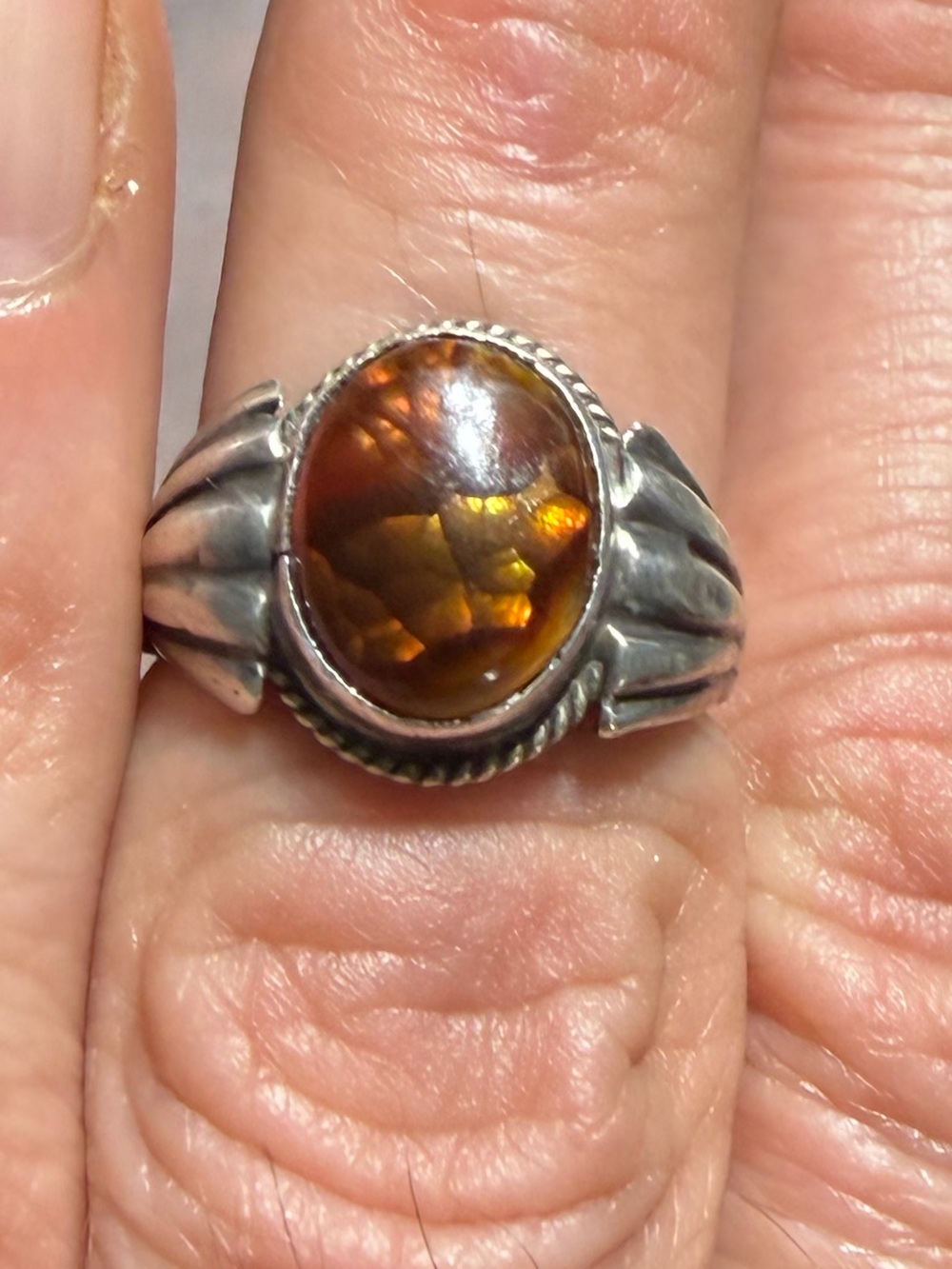 Vintage Navajo Sterling Silver Baltic Amber Oval Cabochon Ring Size 5